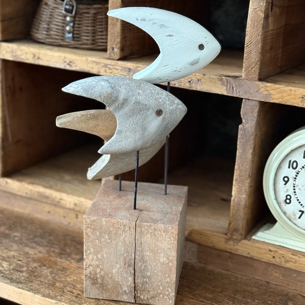 Wooden Fish Sculpture Trio - Neutral Coastal Decor - Picture 4 of 13